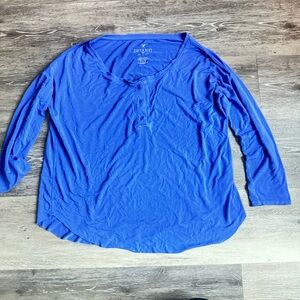 American Eagle Outfitters Vibrant Blue Long Sleeve Henley